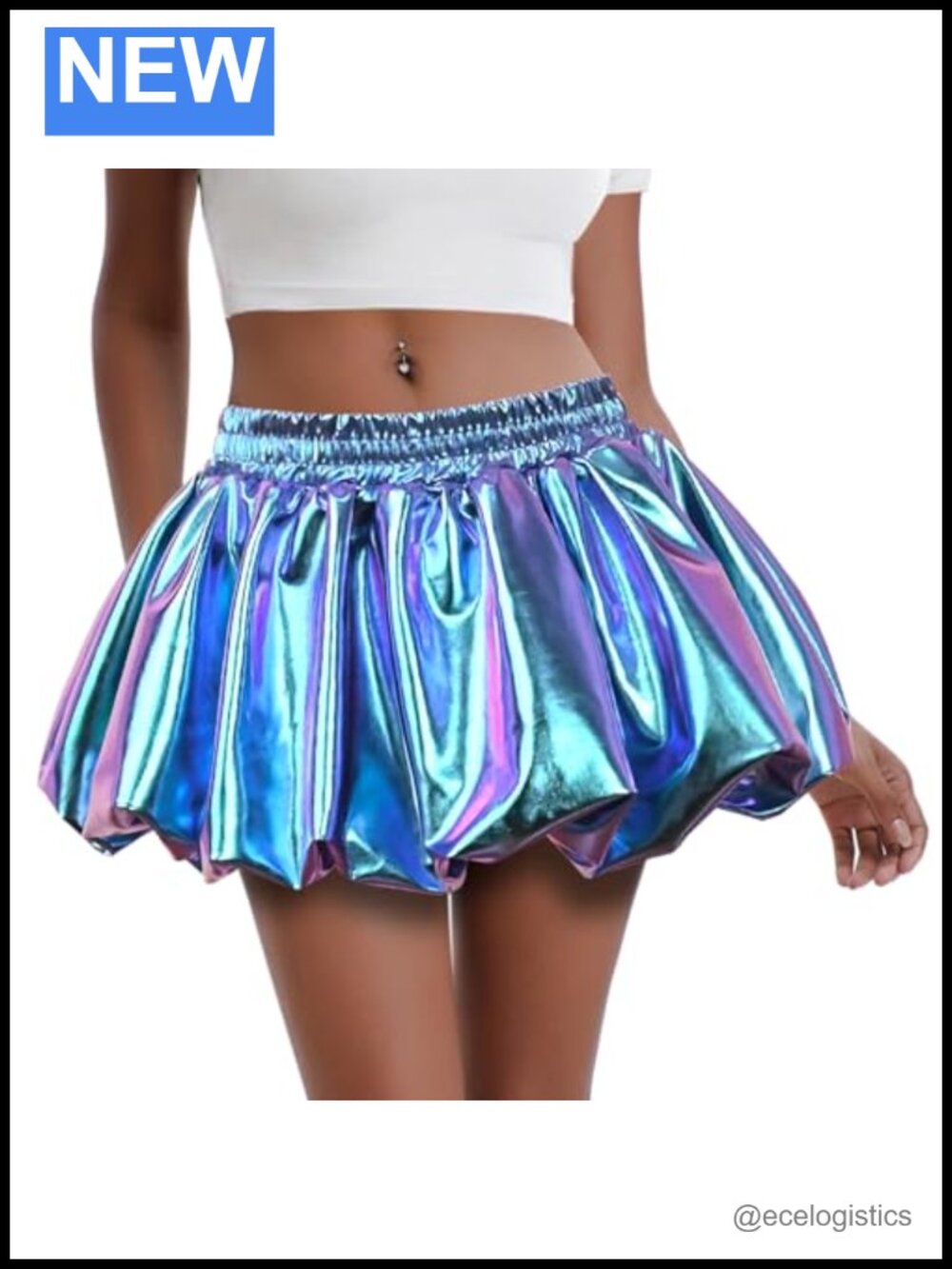 Metallic Bubble Skirt with Shorts, Puffball Mini Skort Rave Club Outfit,